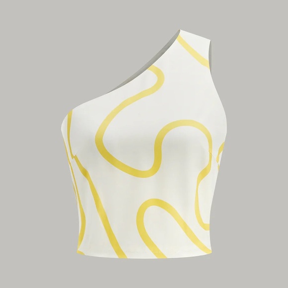 096. Commense One-Shoulder Abstract Print Crop Top and Tiered Maxi Skirt Set - Picture 2 of 5